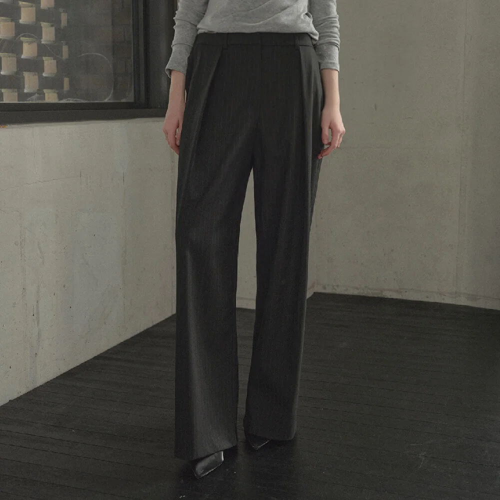Stripe back banding pants _Black