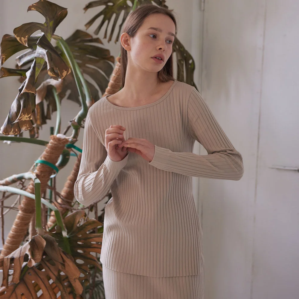 Wide Rib Slit Long Sleeve (Beige)