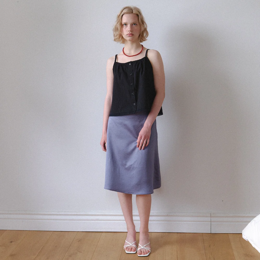 phoebe satin lace midi skirt_gray