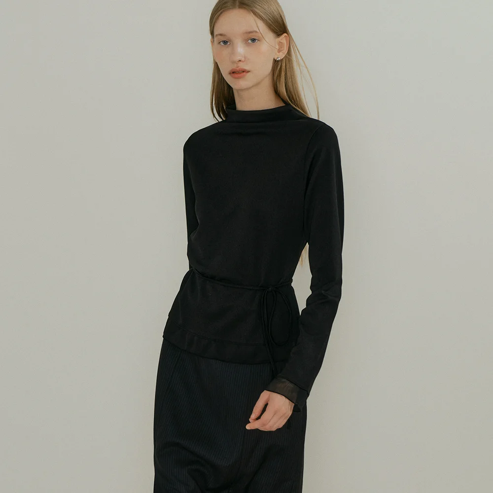 comos 1516 chiffon detail mock neck T-shirt (black)