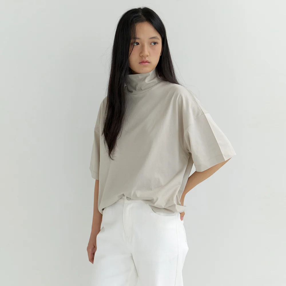 turtle neck half sleeve top- 2color