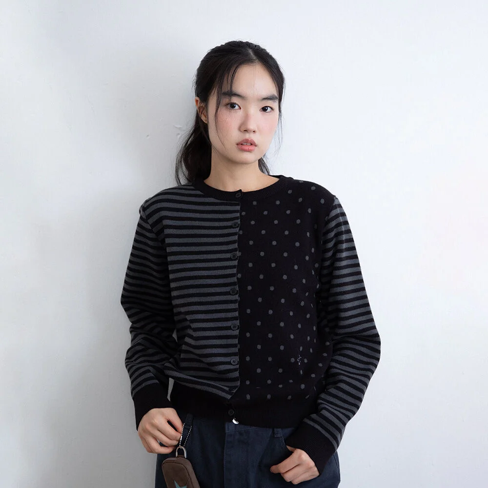 DOT STRIPE KNIT CARDIGAN_BLACK(IK2FFFK642A)