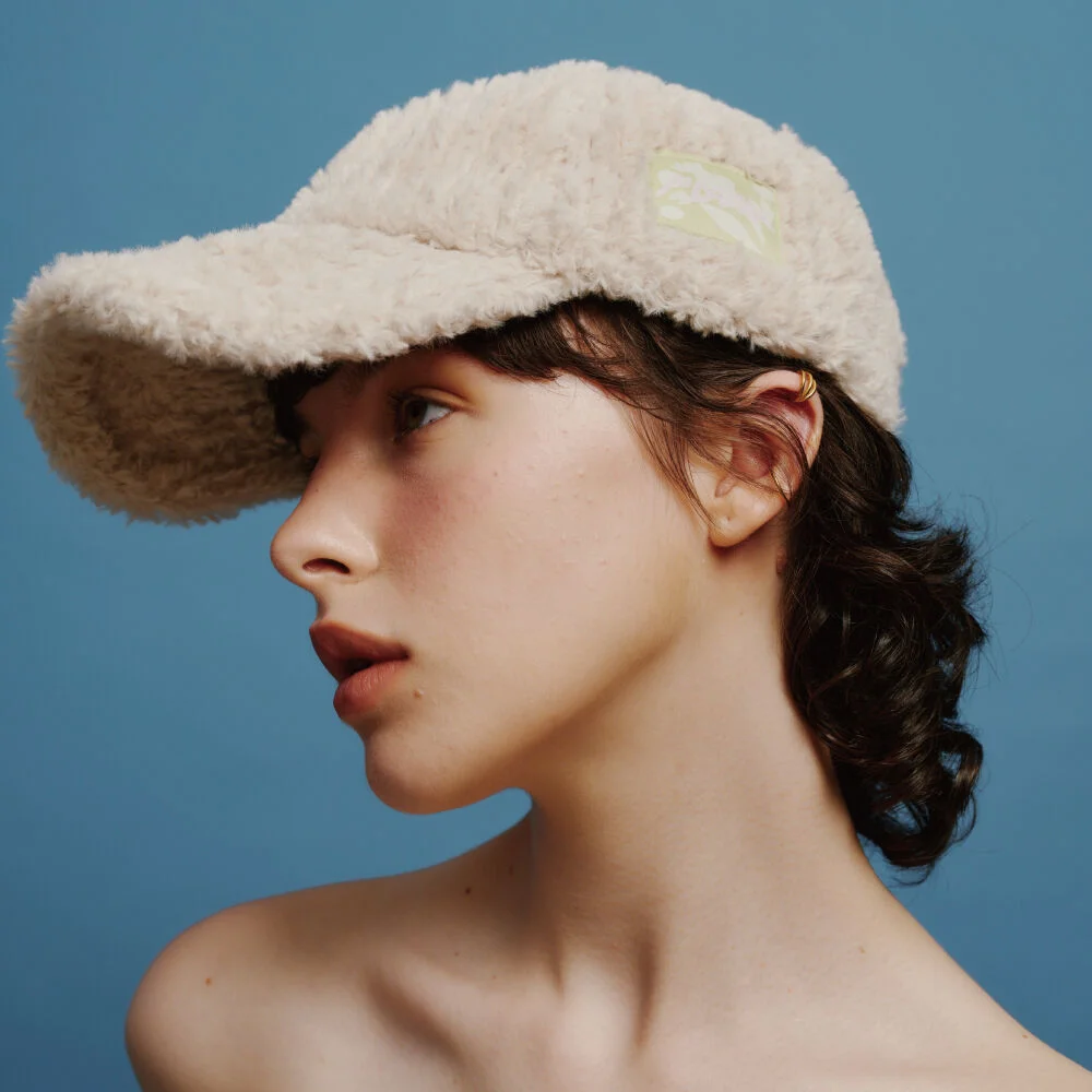 Braid Fur ball cap in beige