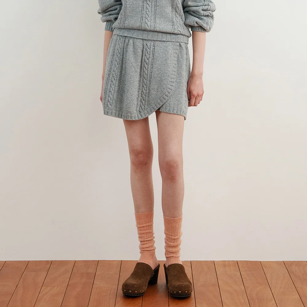 Cable Knit Short Pants (Melange Grey)