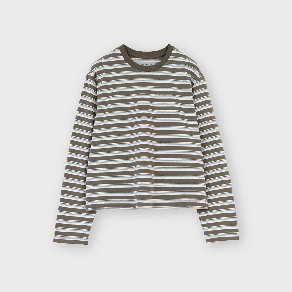 Waist Cut Long Sleeve, Olive Stripe
