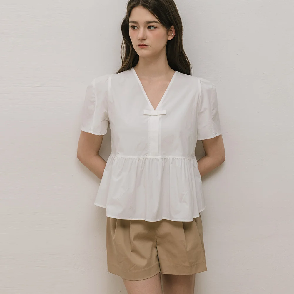 Lautre Solid Ette ribbon Blouse