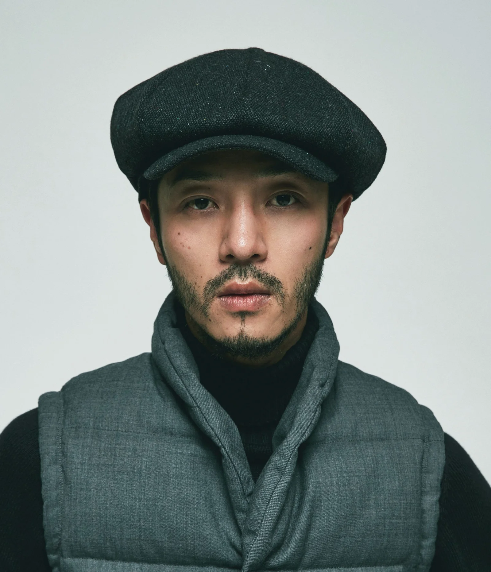 wool tweed newsboy cap - dark gray mix