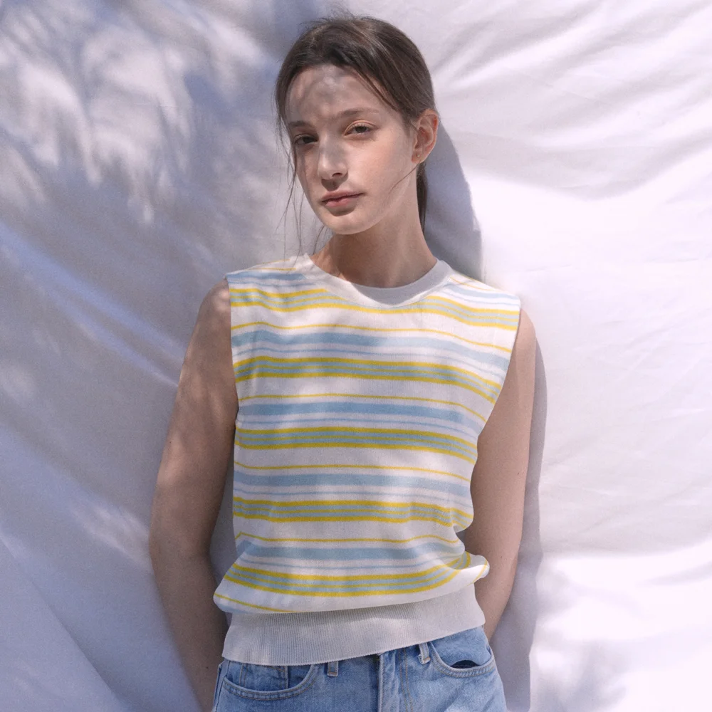 Stripe Viscose Knit Sleeveless (ivory)
