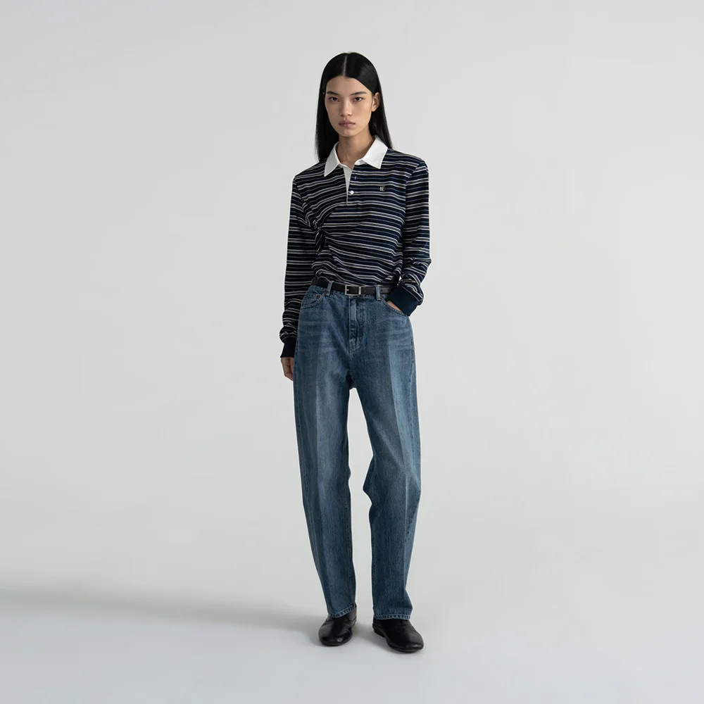 (W) BOYFRIEND CURVED JEANS - BLUE