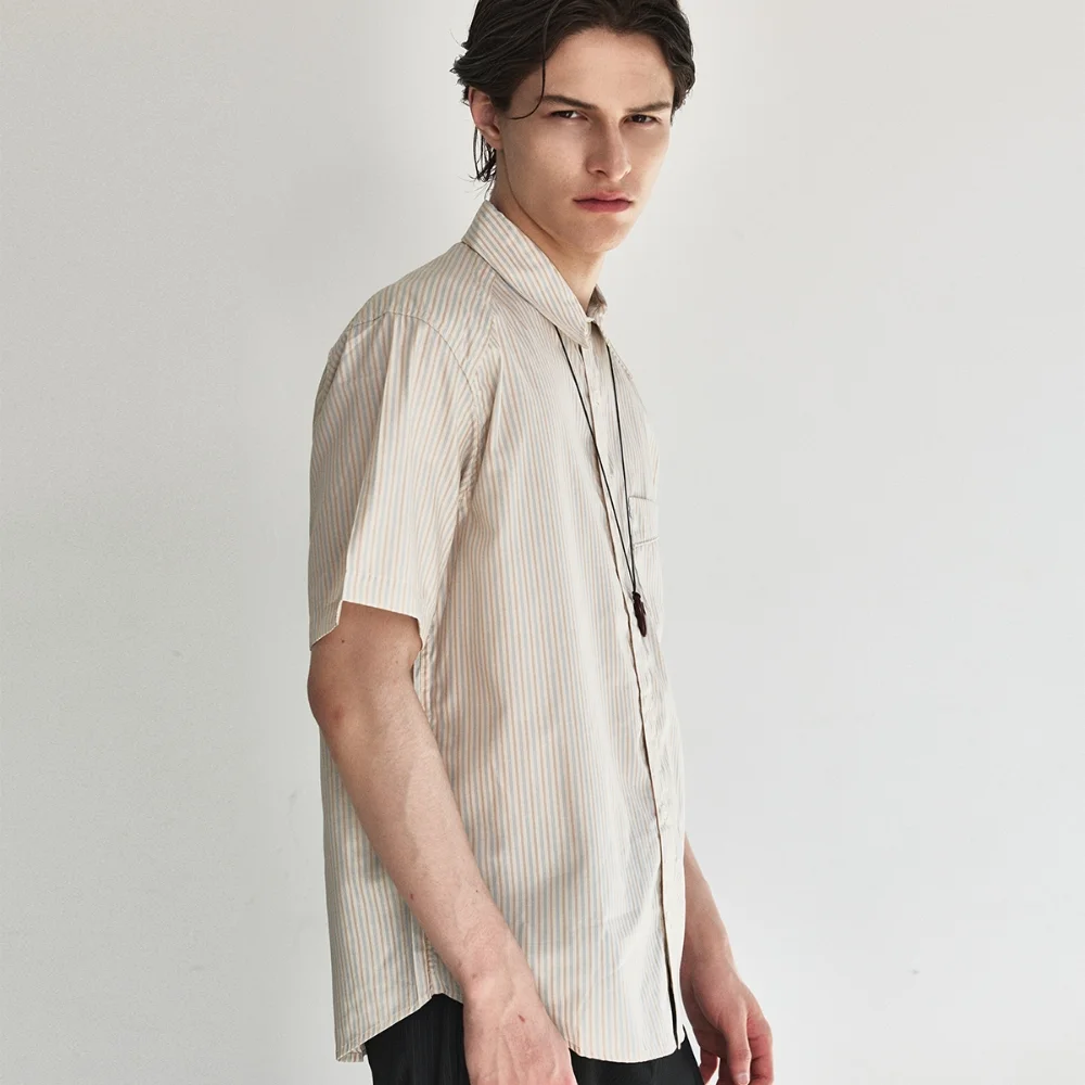 Viela Stripe Cotton Shirt_Butter Cream