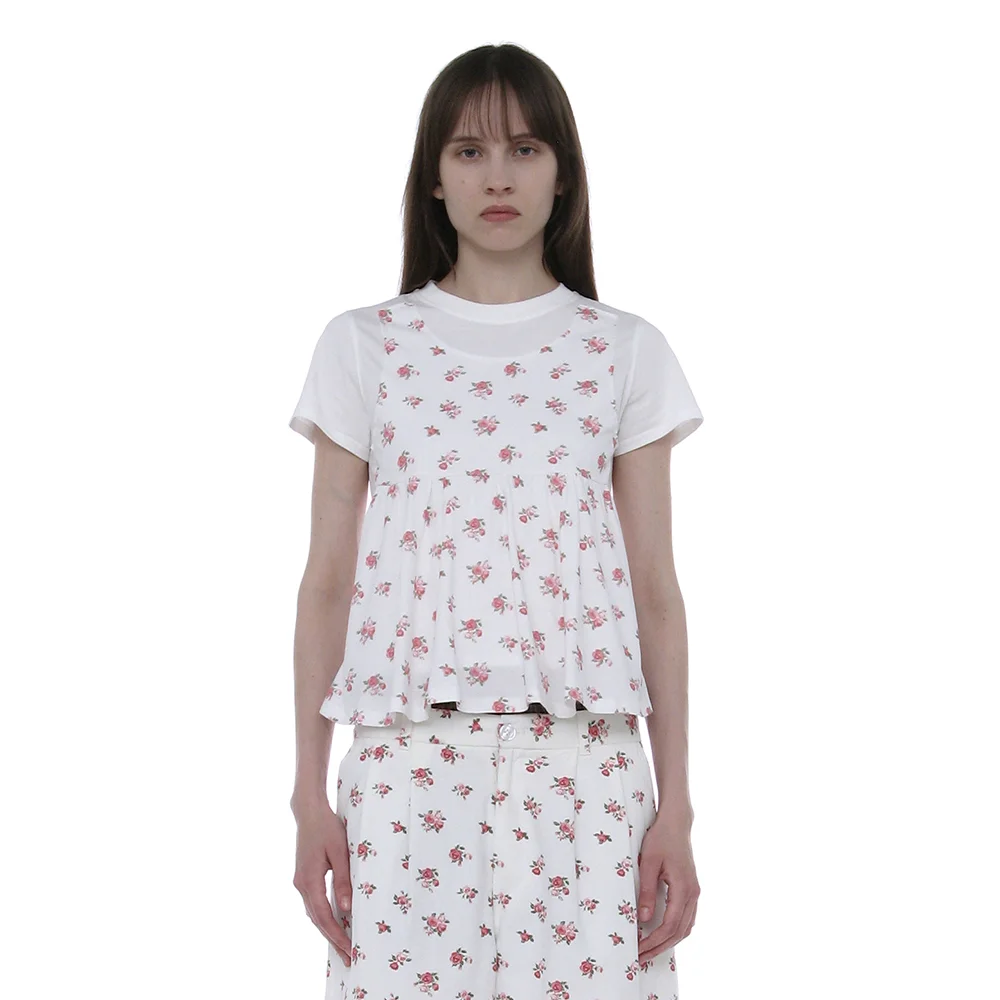OVERLAY PEPLUM SHORT SLEEVE TEE_WHITE FLORAL