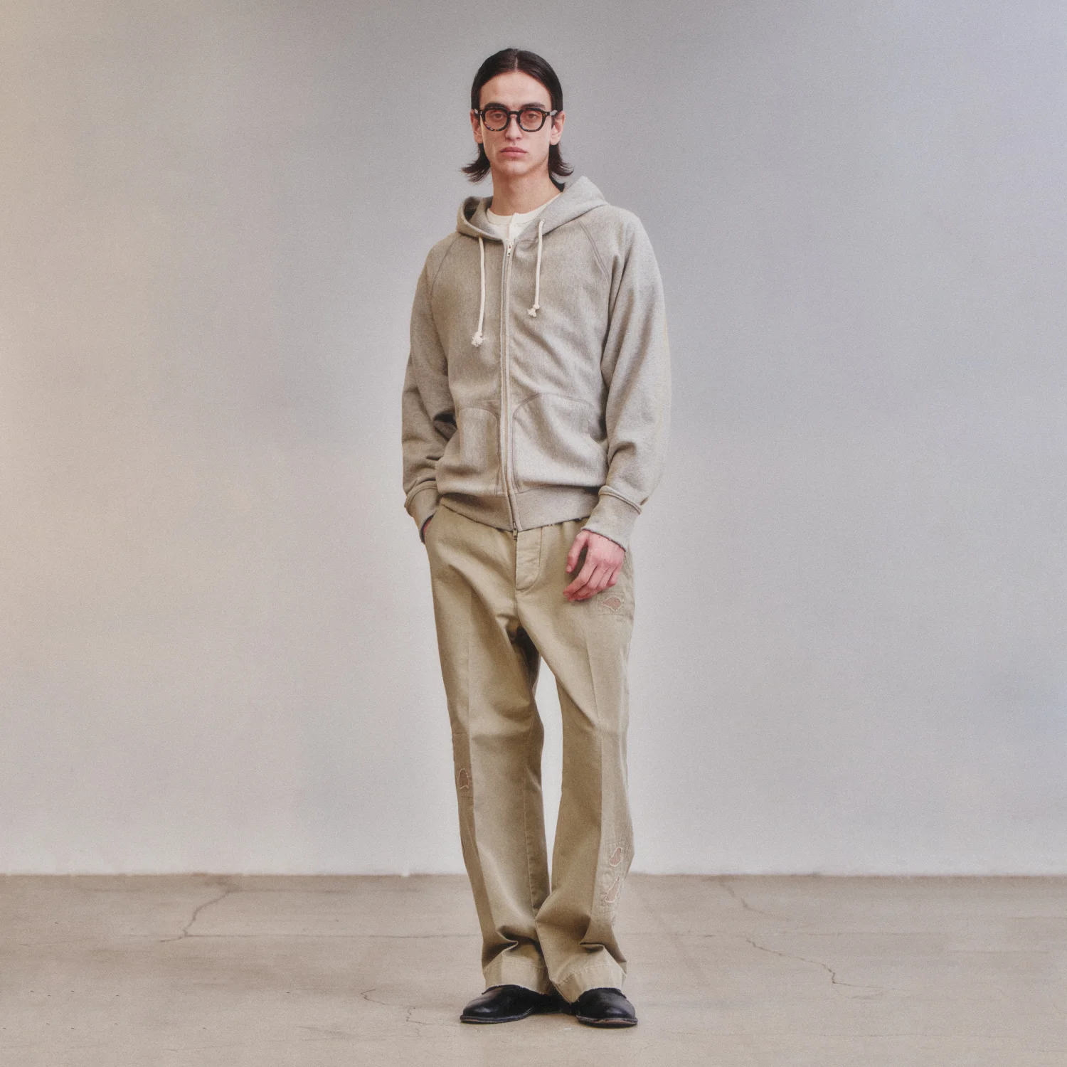 Garment Dyed Sweat Hooded Zip-Up_Melange Grey