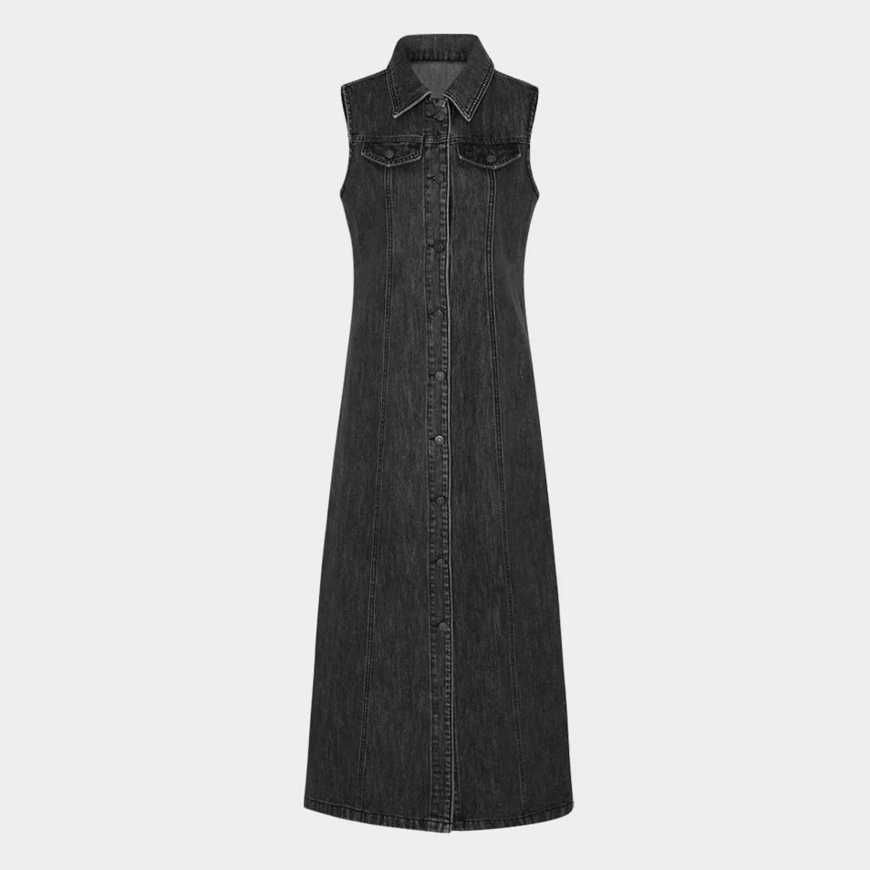 Classic Denim Sleeveless Dress (Black)