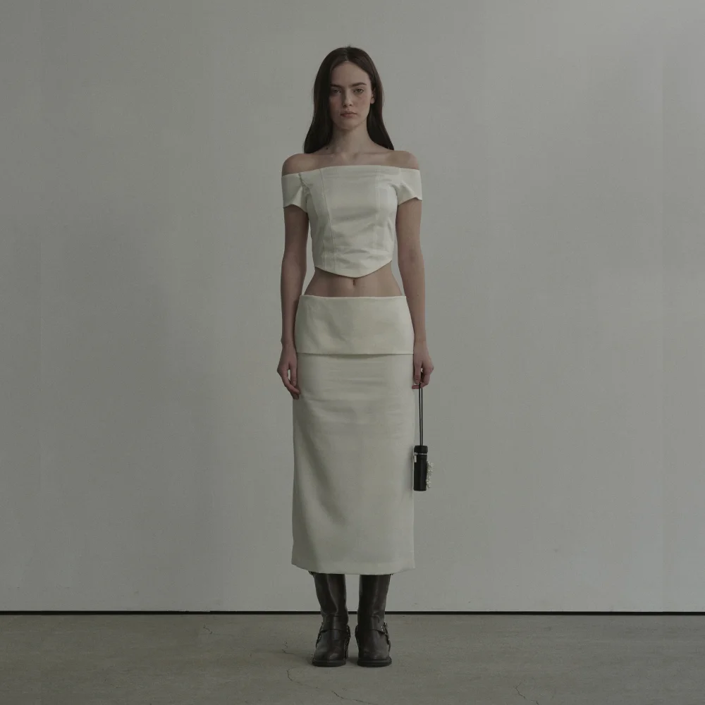 Flipped Satin Long Skirt - Ivory