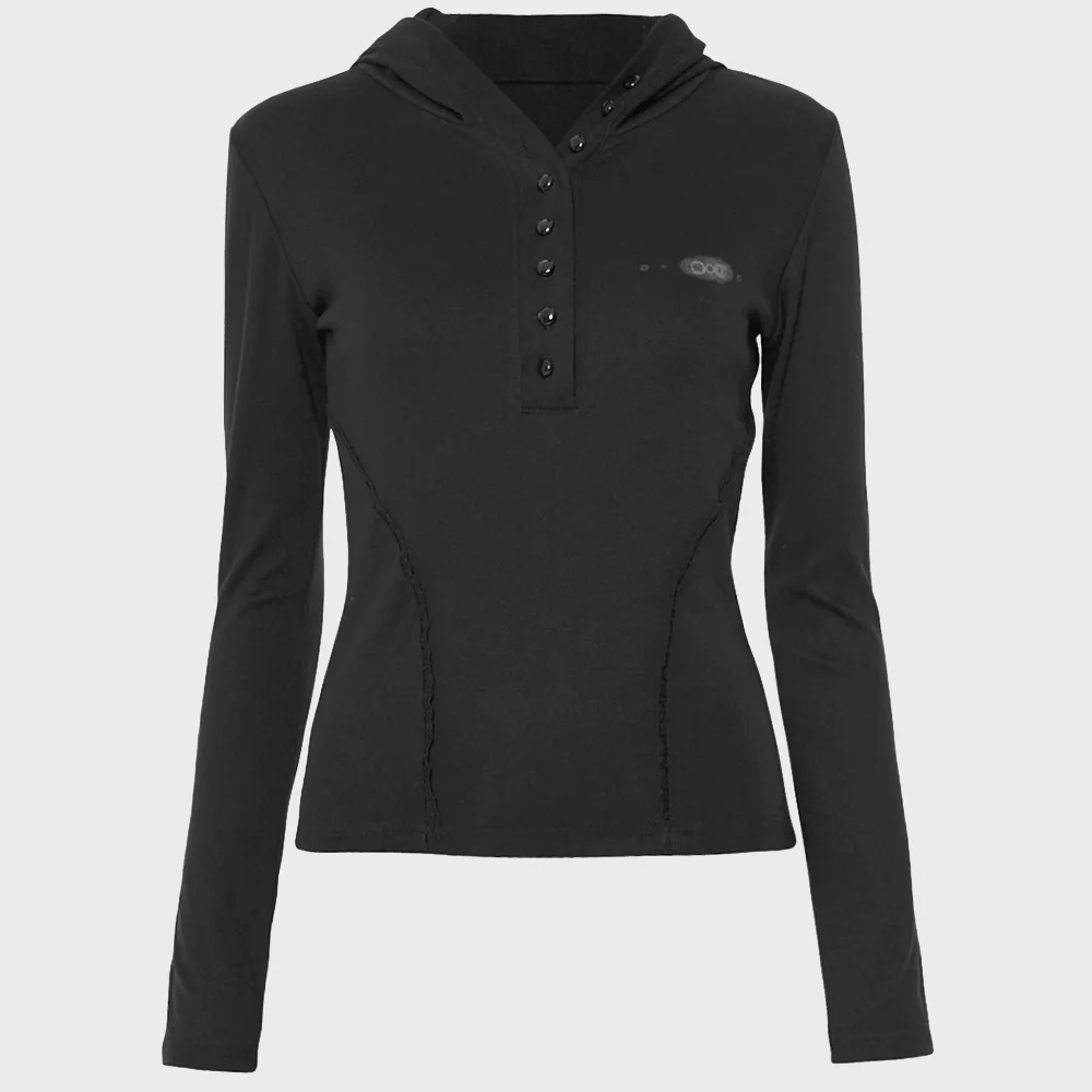 Button Up Lace Hoodie (FL-148_Black)