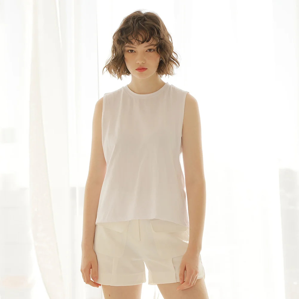 BACK FLARE SLEEVELESS T-SHIRT_WHITE