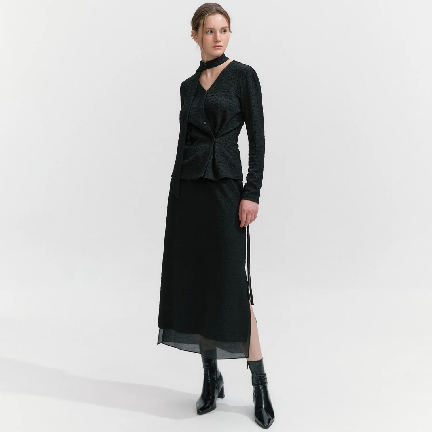 See-Through Layered Banding Skirt BLACK
