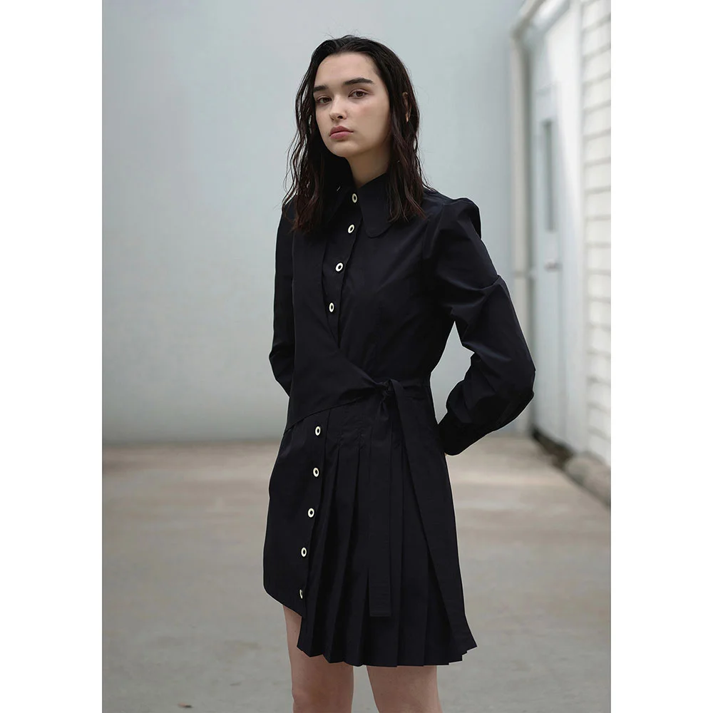 Pleated Trench Mini Dress