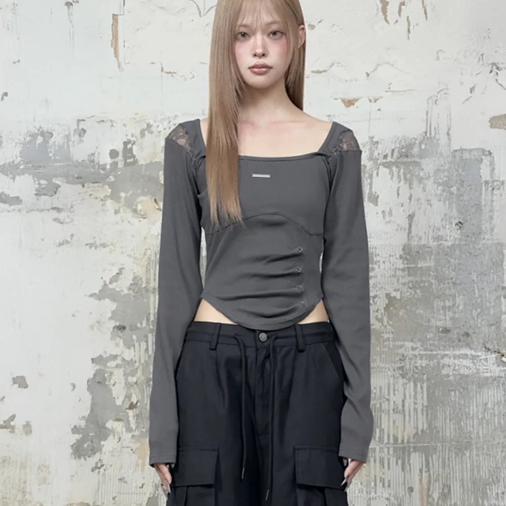 Bust Line Pintuck Detail Long Sleeve (Dark Gray)