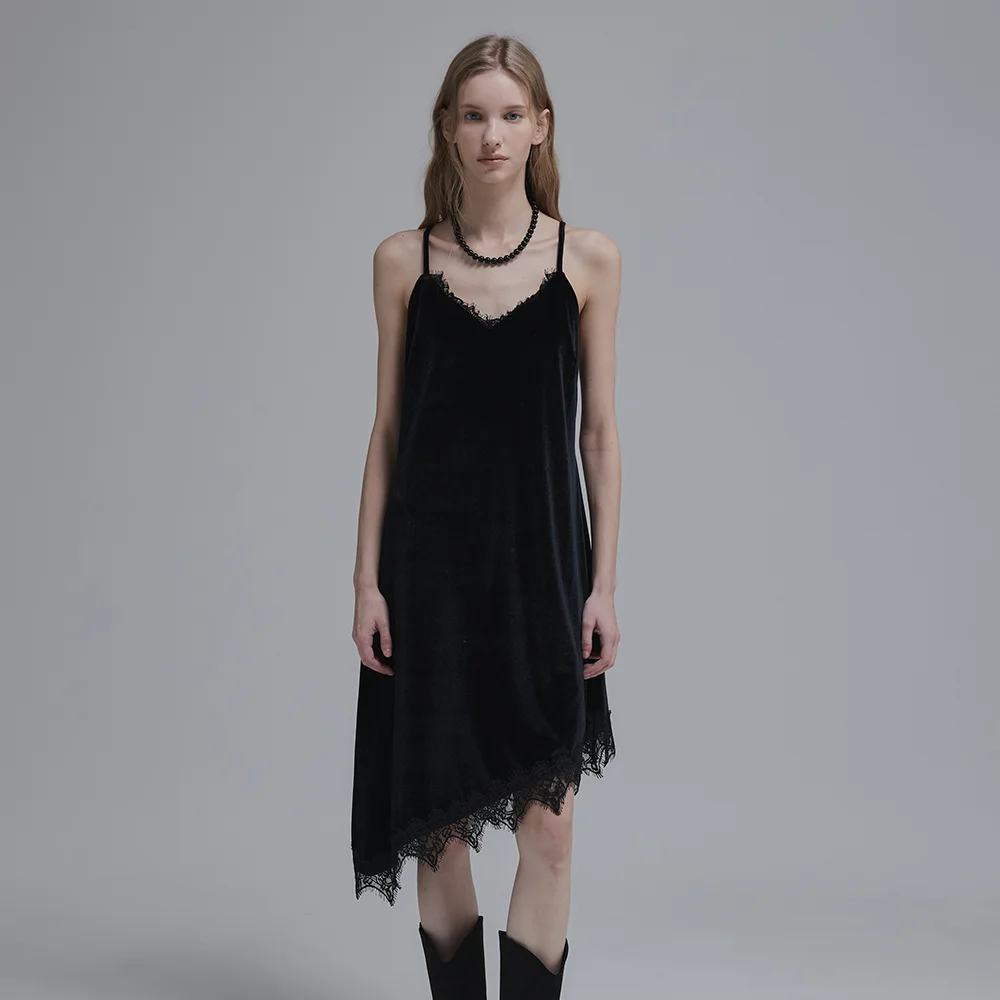 Unbalanced Velvet Lace Dress