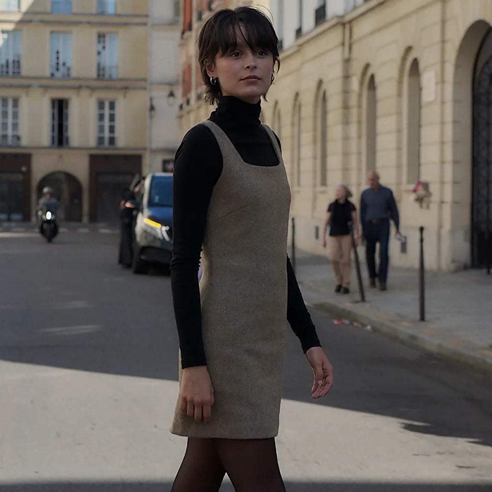 Wool single one-piece_khaki beige