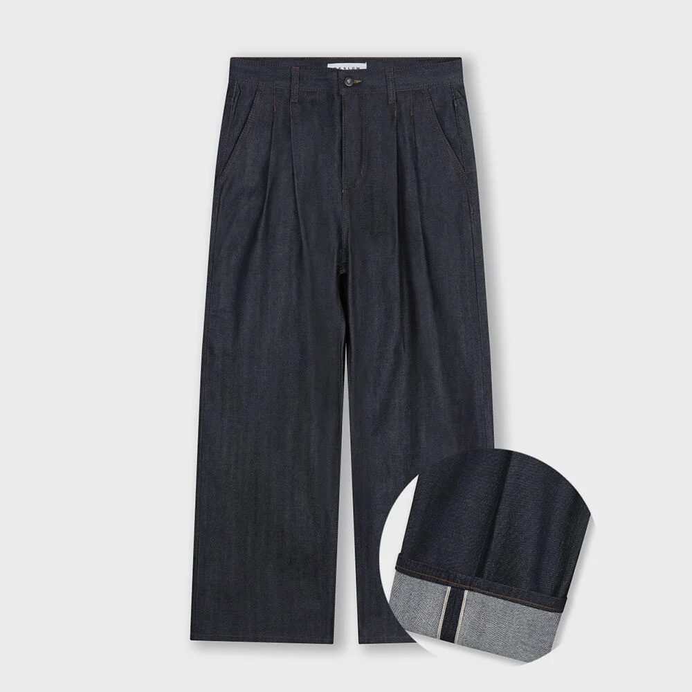 WIDE FIT TWO TUCK SELVAGE DENIM PANTS INDIGO