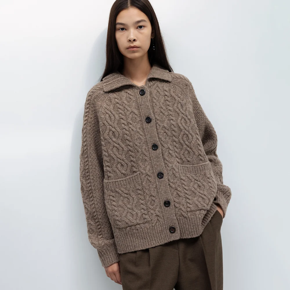 Shetland Wool Button Cardigan (Deep Beige)