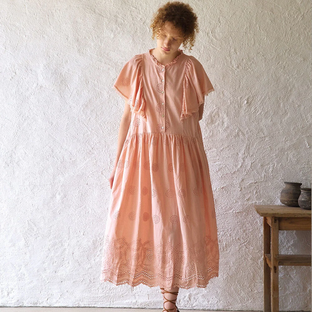 Double Shirring Punching Long Dress