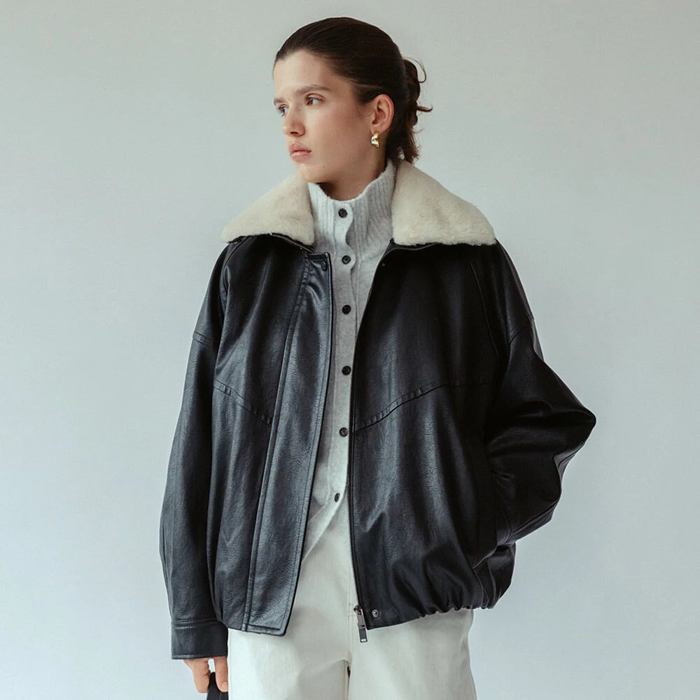 Detachable Fur Collar-Faux Leather Jacket SL5WJ428-10