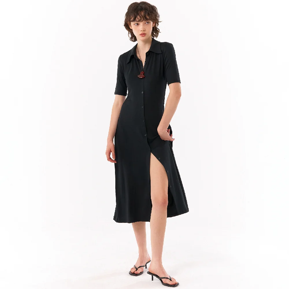 Cole button-up midi dress (black)