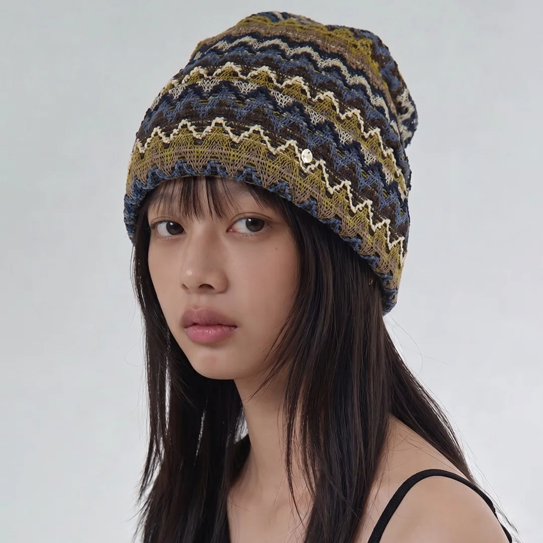 透氣性 網紗 東方 圖案 夏季 休閒 女裝 長版冷帽 SQUARE NET BEANIE / C ORIENTAL / MIX NAVY