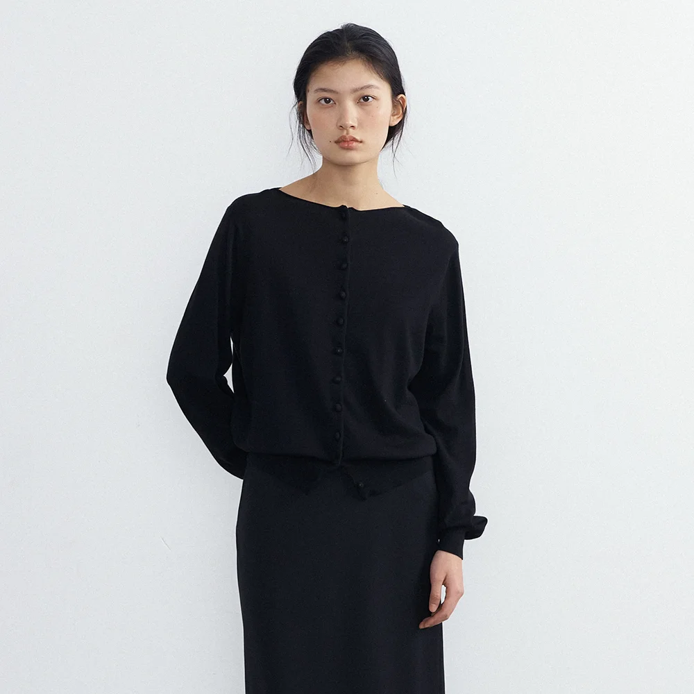 Soft Boatneck Cardigan (Black)