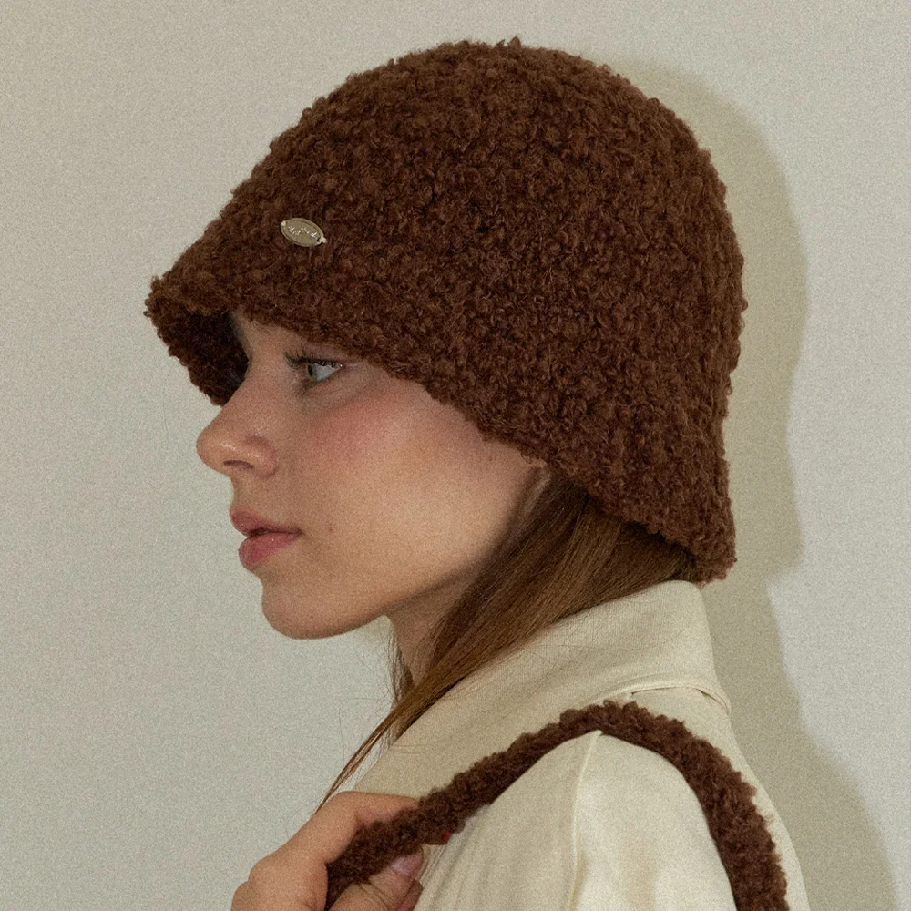 Fluffy Handmade Crochet Knit Bucket Hat _ Brown