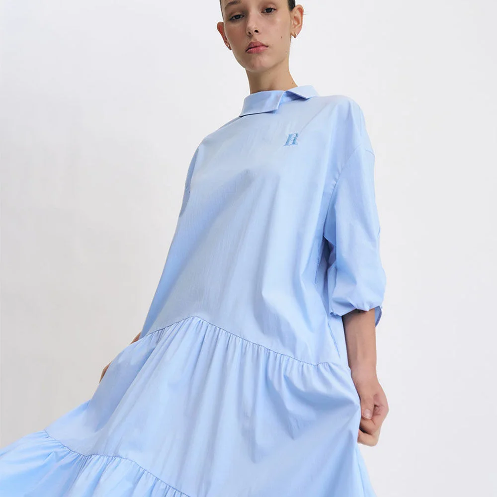 Sleeve Twist Long Shirt Dress (Light Blue)