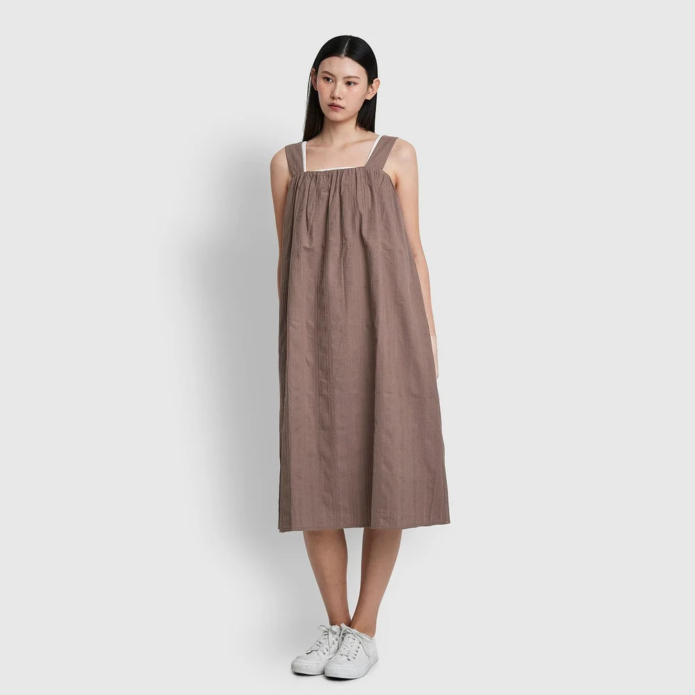 女裝 皺褶 無袖 睡衣 連衣裙_可可色