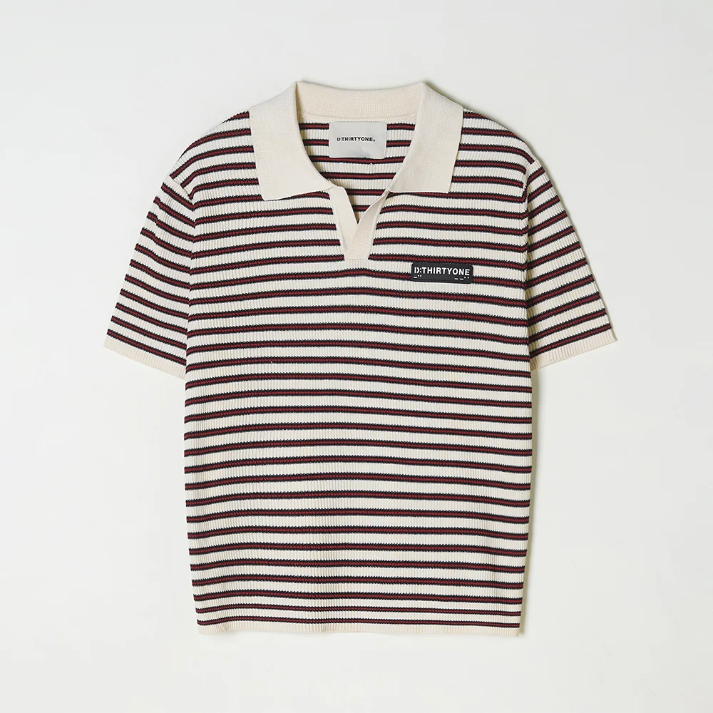 Multi Stripe Open Collar Sweater (Ivory)