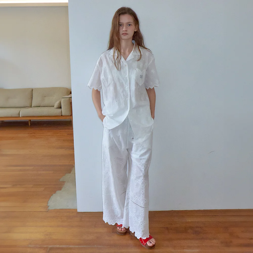 COTTON EYELET SCALLOP SHIRT SET UP