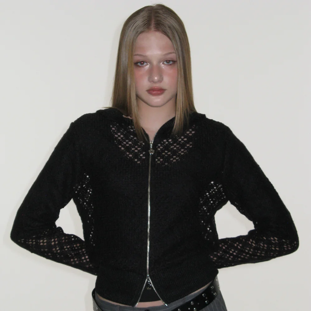 PUNCHING KNIT HOODIE_BLACK