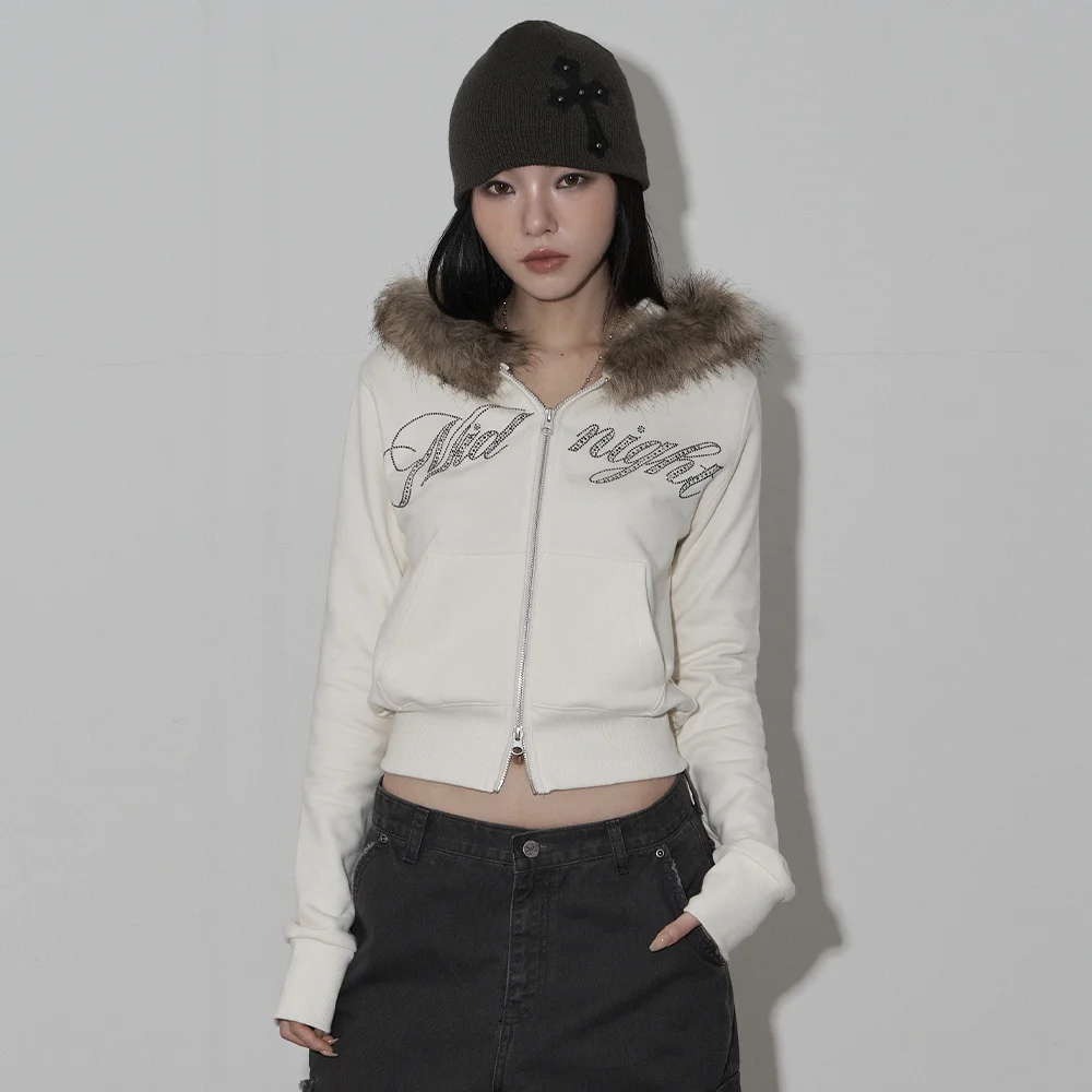 crop hair zip up (ivory)