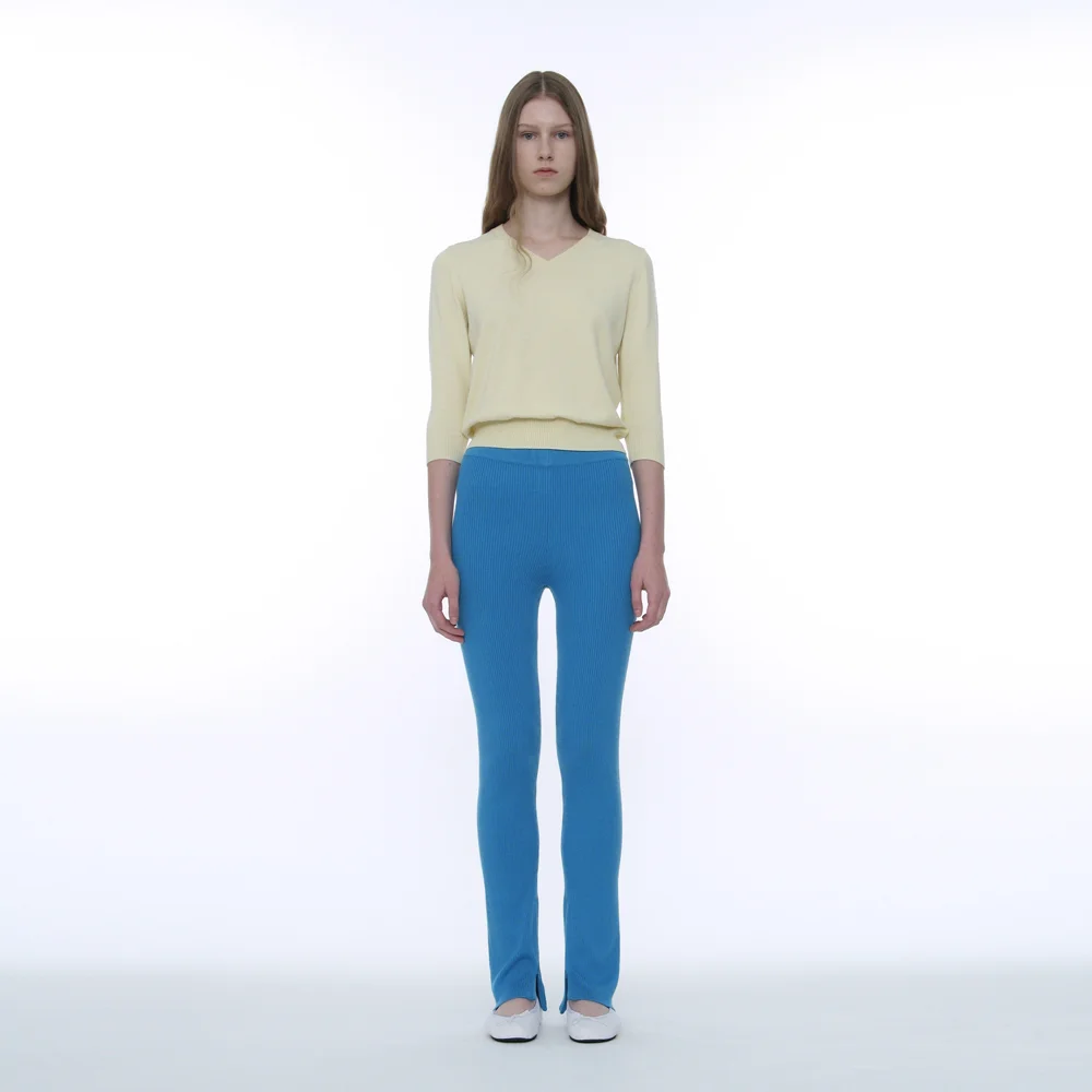 PWC SIDE ZIP-UP RIBBED LEGGINGS PANTS_BLUE