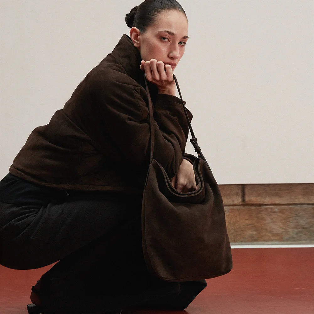 Suede Contour Shoulder Bag