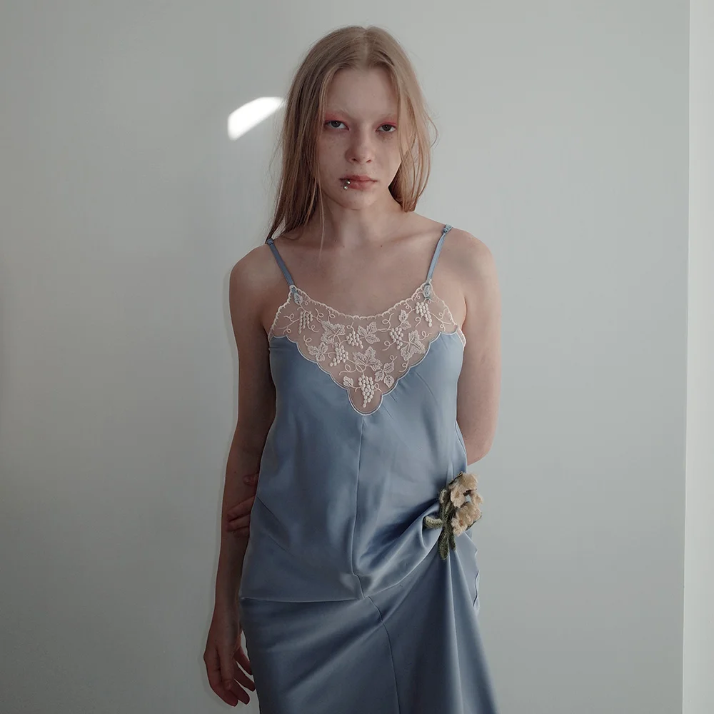 lace needlepoint satin dress