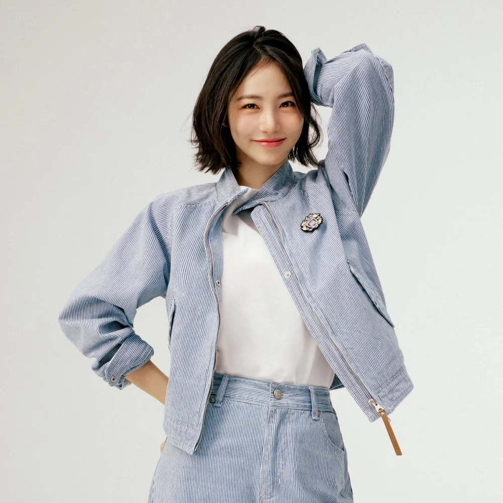 (W) 條紋 牛仔 Harrington 外套 淺 藍色