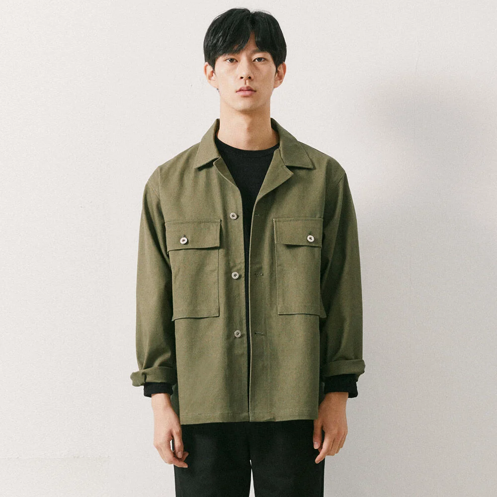 (Unisex)Cachion 寬版 雙口袋 卡車司機外套_KHAKI