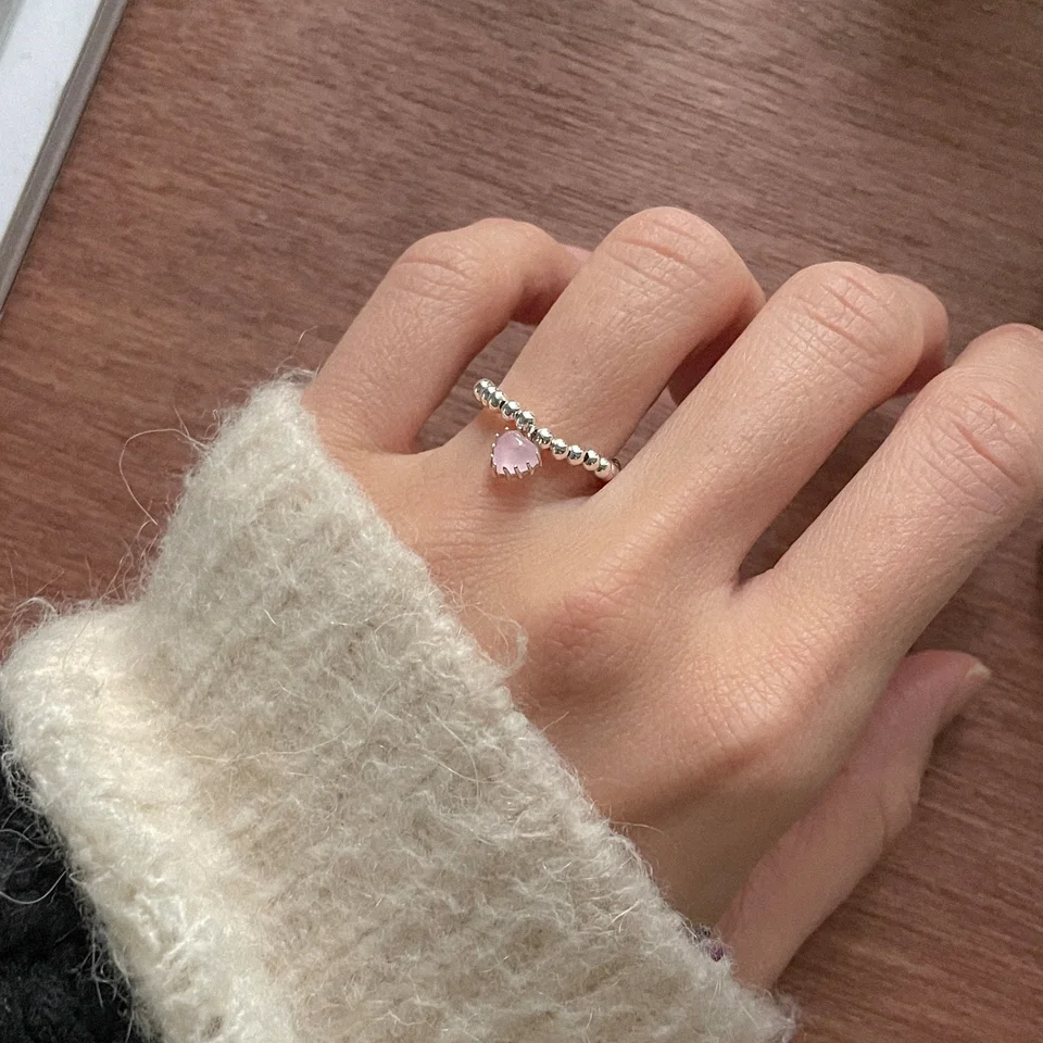 Babypink heart with 925 silver ball ring
