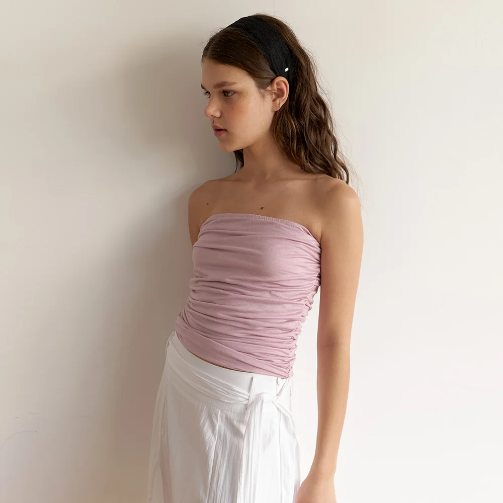 soft shirring tube top - powder rose