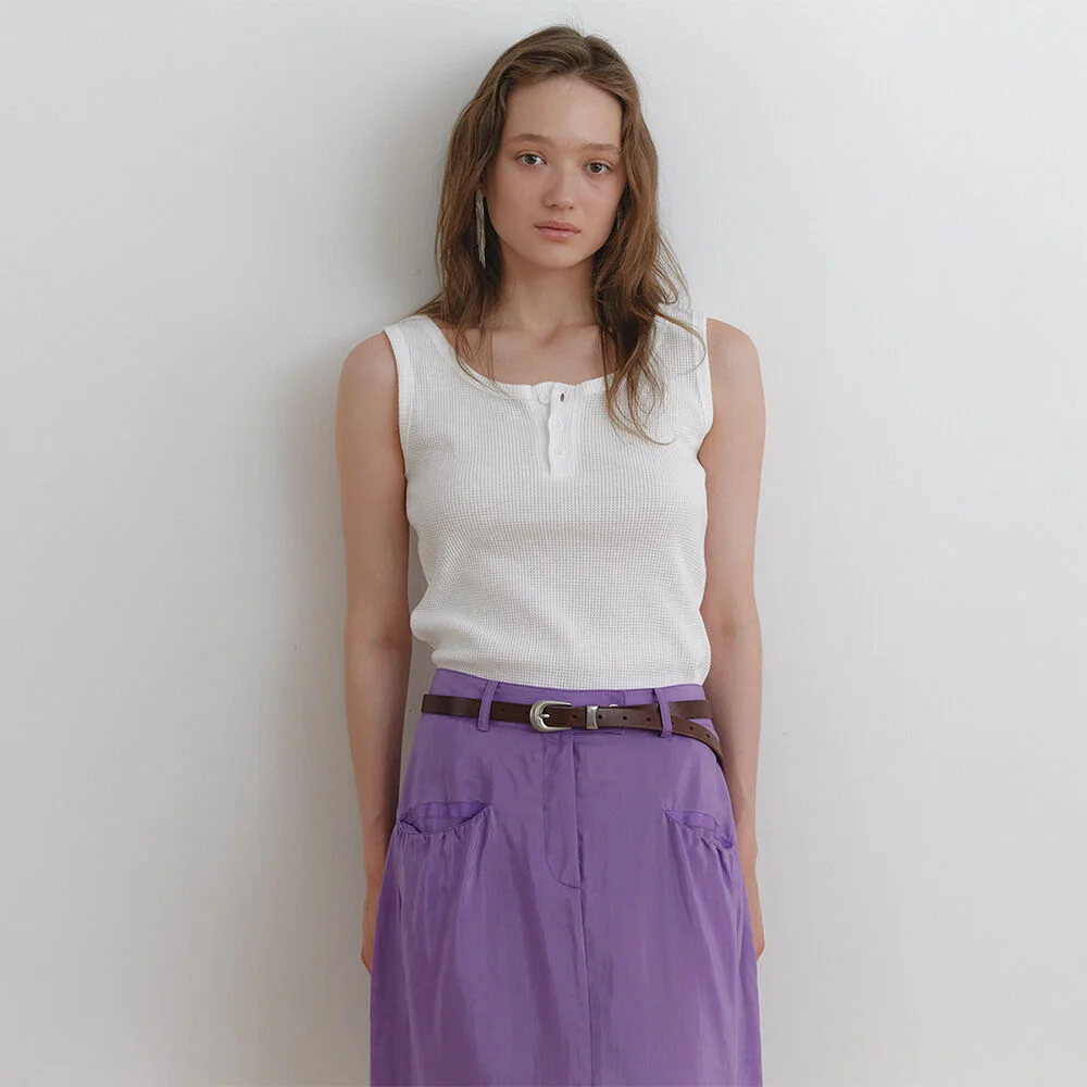 Waffle sleeveless T White