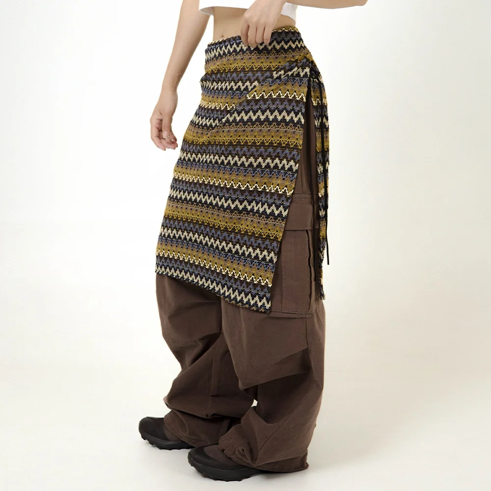 Ethnic Long Wrap Skirt Brown
