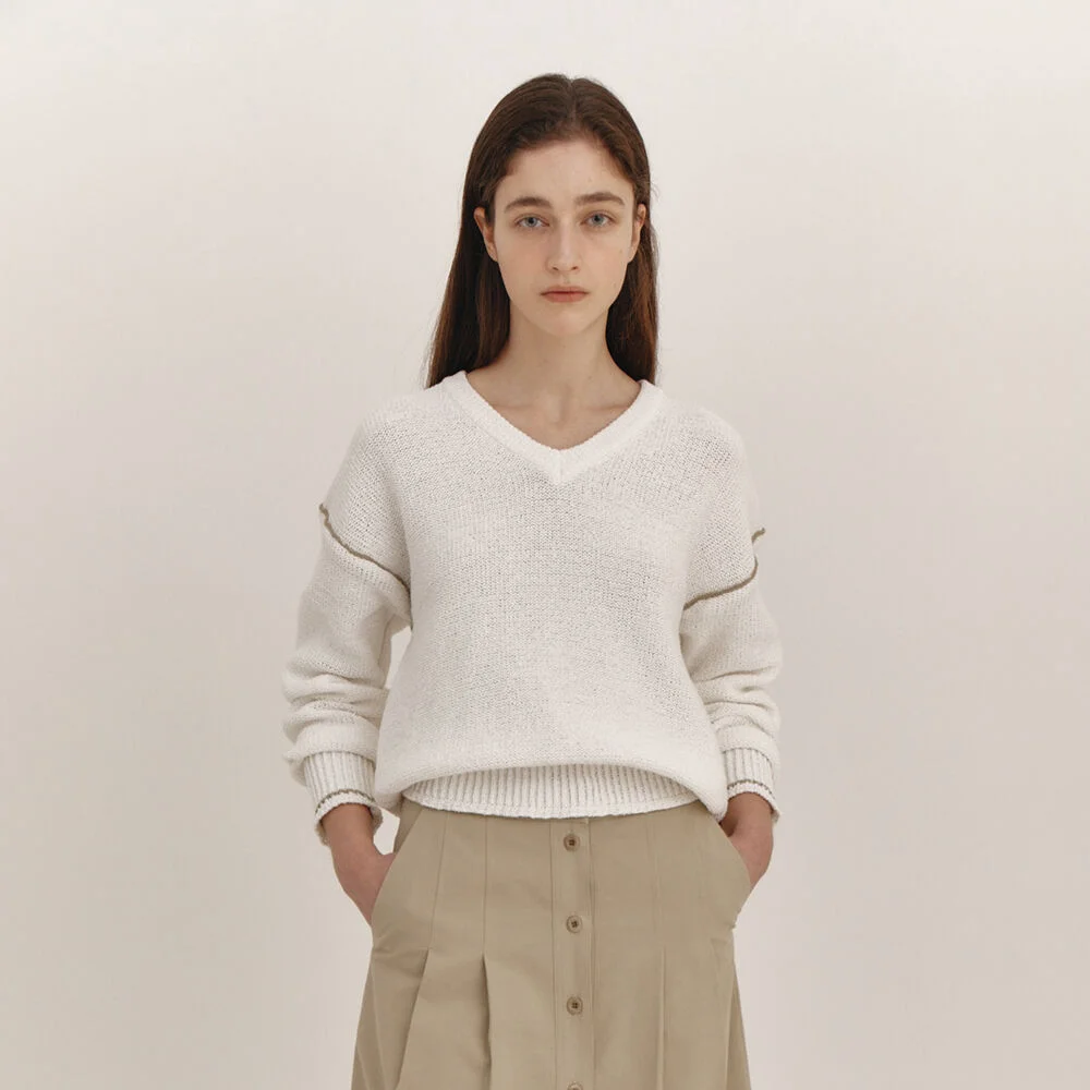 Stitch V-neck Knit(Ivory)