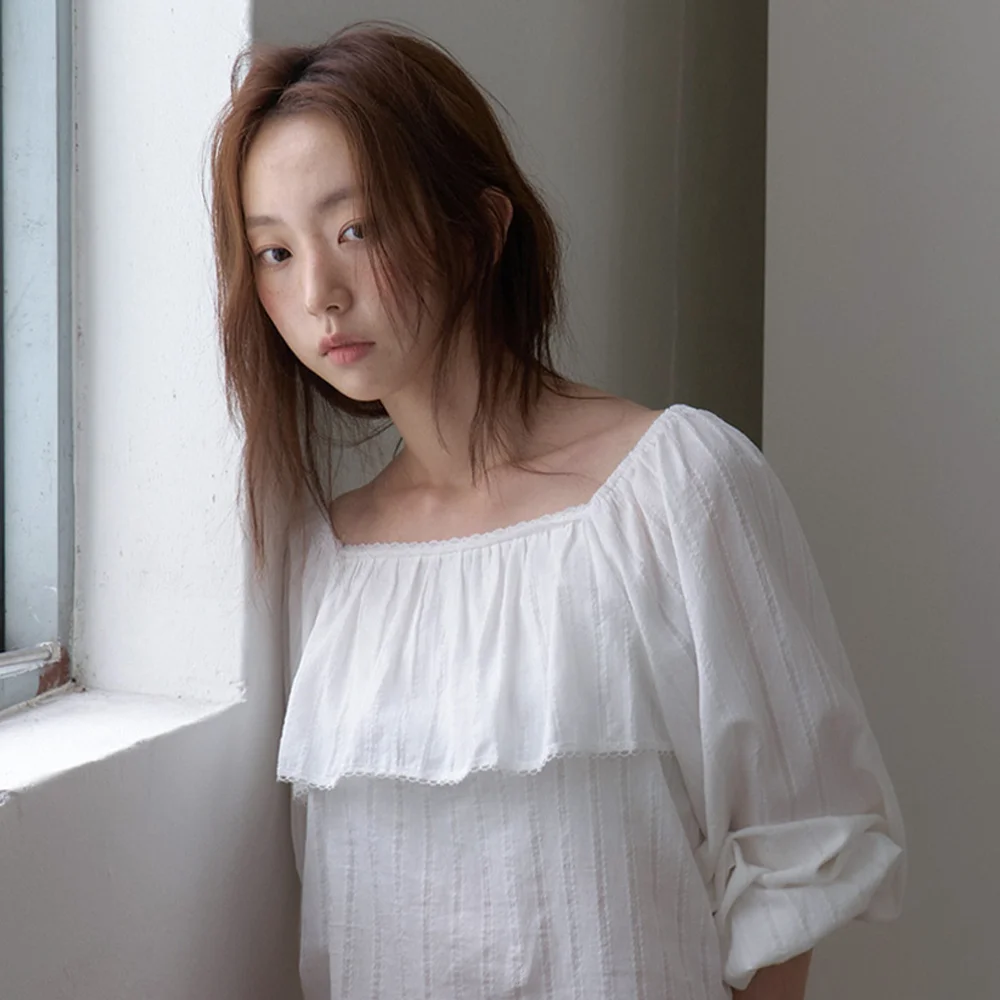Mamer 荷葉邊 露肩 雪紡衫_Mamer Blouse